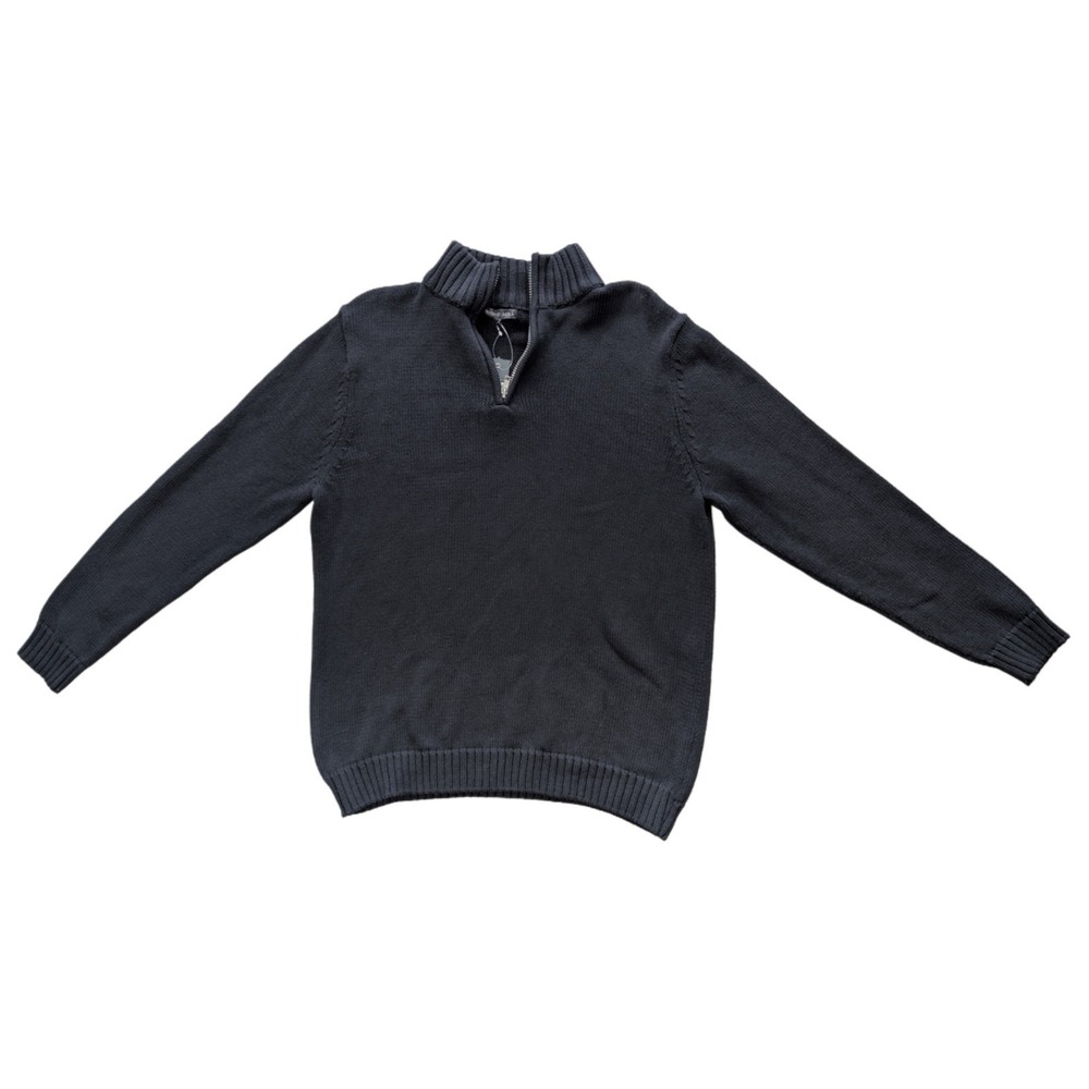 Stone Hill Mens Black Quarter Zip Knit Sweater Medium Minimalist Cotton Pullover